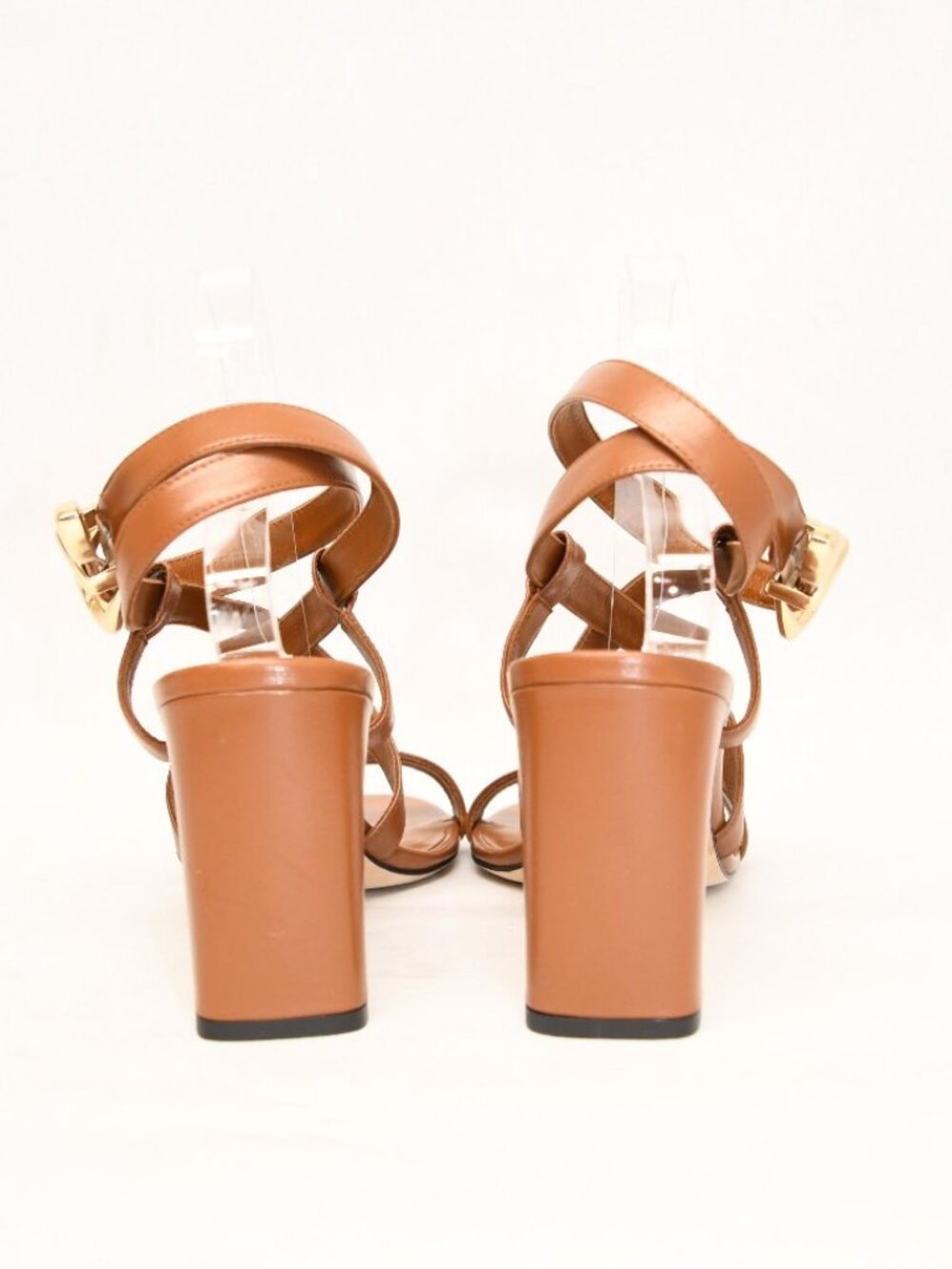 $600 STUART WEITZMAN Maven 75MM Leather Block-Heel Sandals SADDLE 8.5 (DD5) - Picture 5 of 7